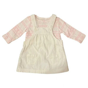 6 Months Carter's White Corduroy Overall Outfit w/ Fair Isle Long Sleeve Tee